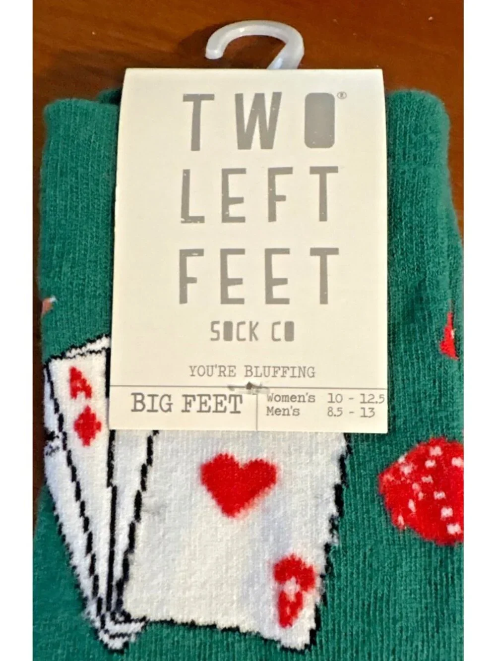 Unisex Two Left Feet Youre Bluffing Green Poker Themed Socks Big Feet NEW